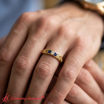 classic-mens-3-stone-diamond-wedding-band-with-sapphire-in-yellow-gold-FD-M9850GS-thumbnail-1
