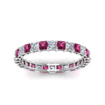 Load image into Gallery viewer, classic-princess-cut-diamond-eternity-ring-2-carat-with-pink-sapphire-in-white-gold-FDEWB8675PR-2.0CTGSADRPIANGLE5-NL-WG
