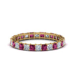 Load image into Gallery viewer, classic-princess-cut-diamond-eternity-ring-2-carat-with-pink-sapphire-in-yellow-gold-FDEWB8675PR-2.0CTGSADRPI-NL-YG
