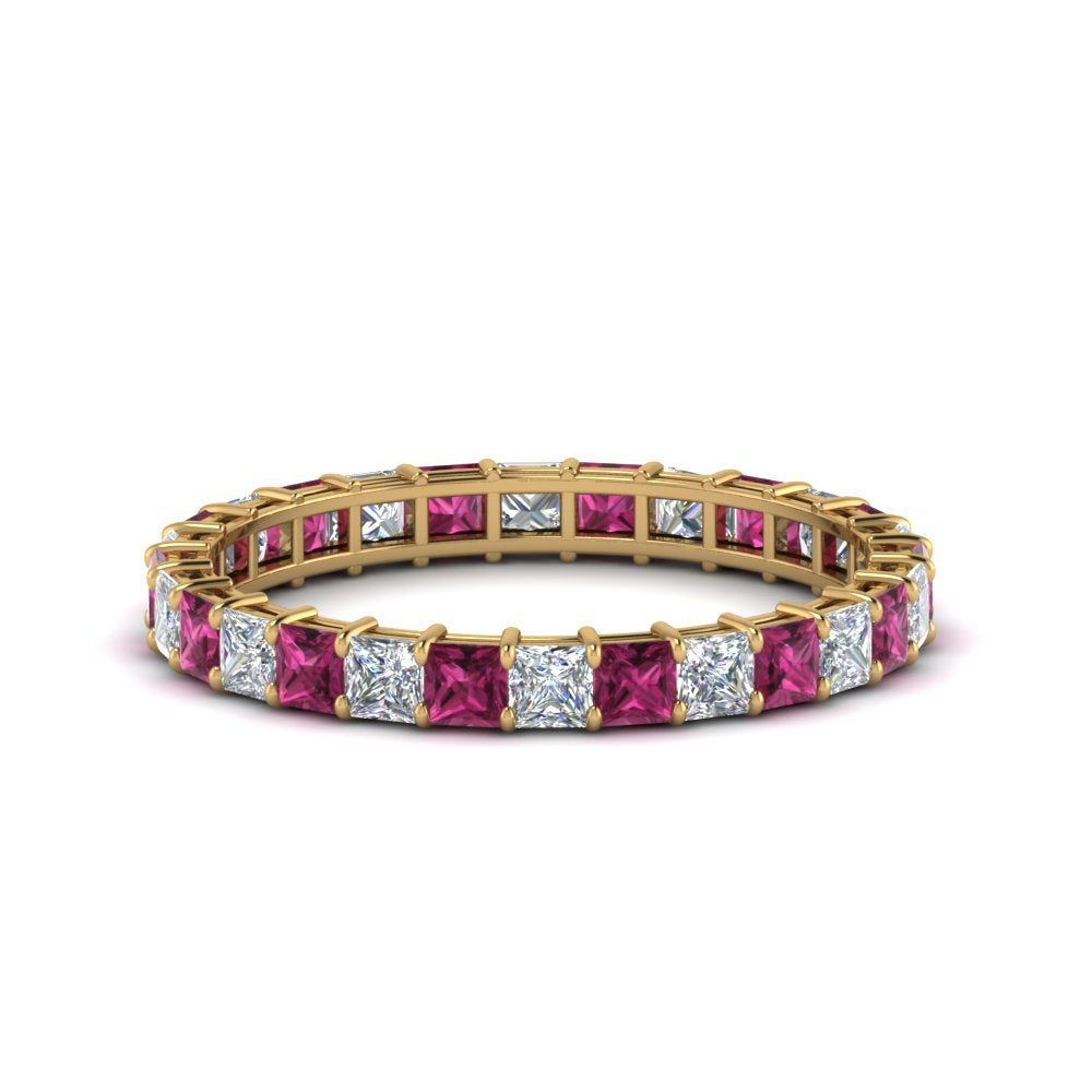 classic-princess-cut-diamond-eternity-ring-2-carat-with-pink-sapphire-in-yellow-gold-FDEWB8675PR-2.0CTGSADRPI-NL-YG