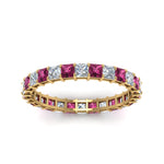 Load image into Gallery viewer, classic-princess-cut-diamond-eternity-ring-2-carat-with-pink-sapphire-in-yellow-gold-FDEWB8675PR-2.0CTGSADRPIANGLE5-NL-YG

