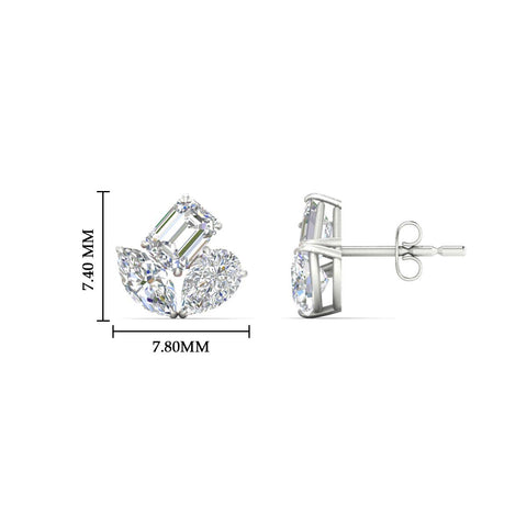 Trilogy Cluster Diamond Stud Earrings