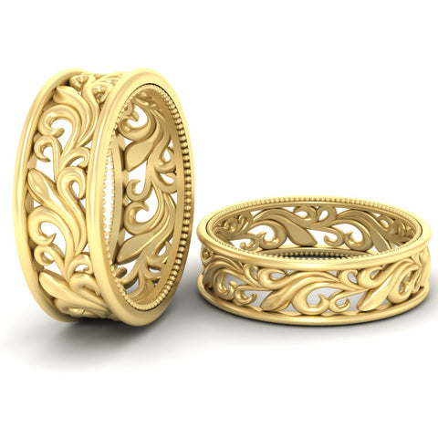 Classic Vintage Filigree Wedding Ring for Him & Her