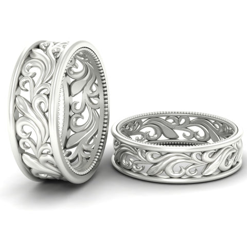 Classic Vintage Filigree Wedding Ring for Him & Her