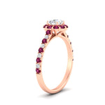 Load image into Gallery viewer, colored-pink-sapphire-round-halo-diamond-ring-in-rose-gold-FD10218RORGSADRPIANGLE2-NL-RG
