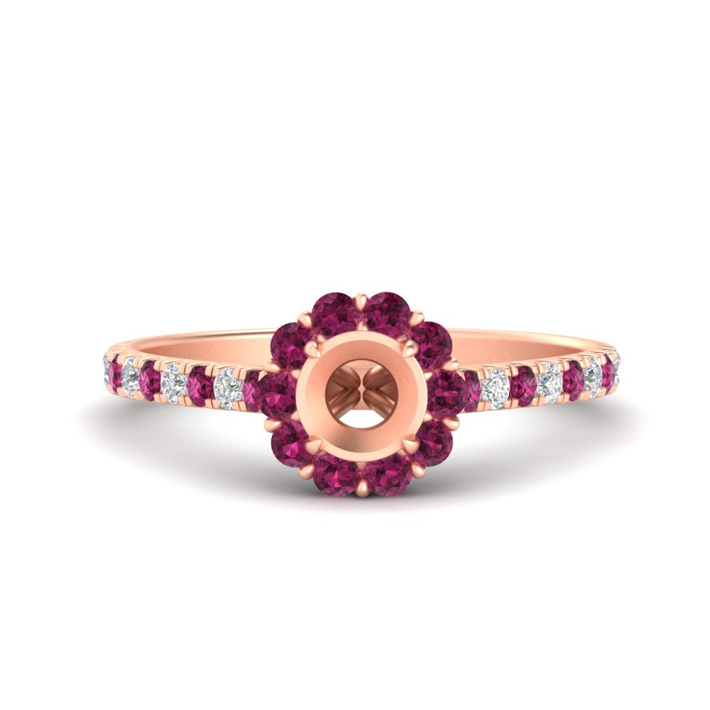 Semi Mount Flower Round Halo Diamond Ring