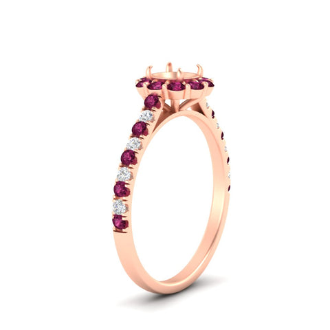 Semi Mount Flower Round Halo Diamond Ring