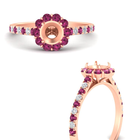 Semi Mount Flower Round Halo Diamond Ring