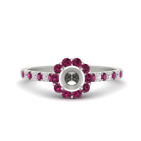 Semi Mount Flower Round Halo Diamond Ring
