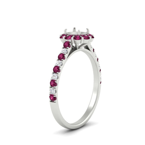 Semi Mount Flower Round Halo Diamond Ring
