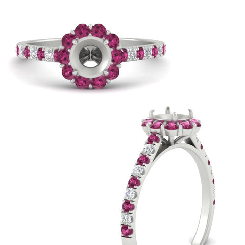 Semi Mount Flower Round Halo Diamond Ring