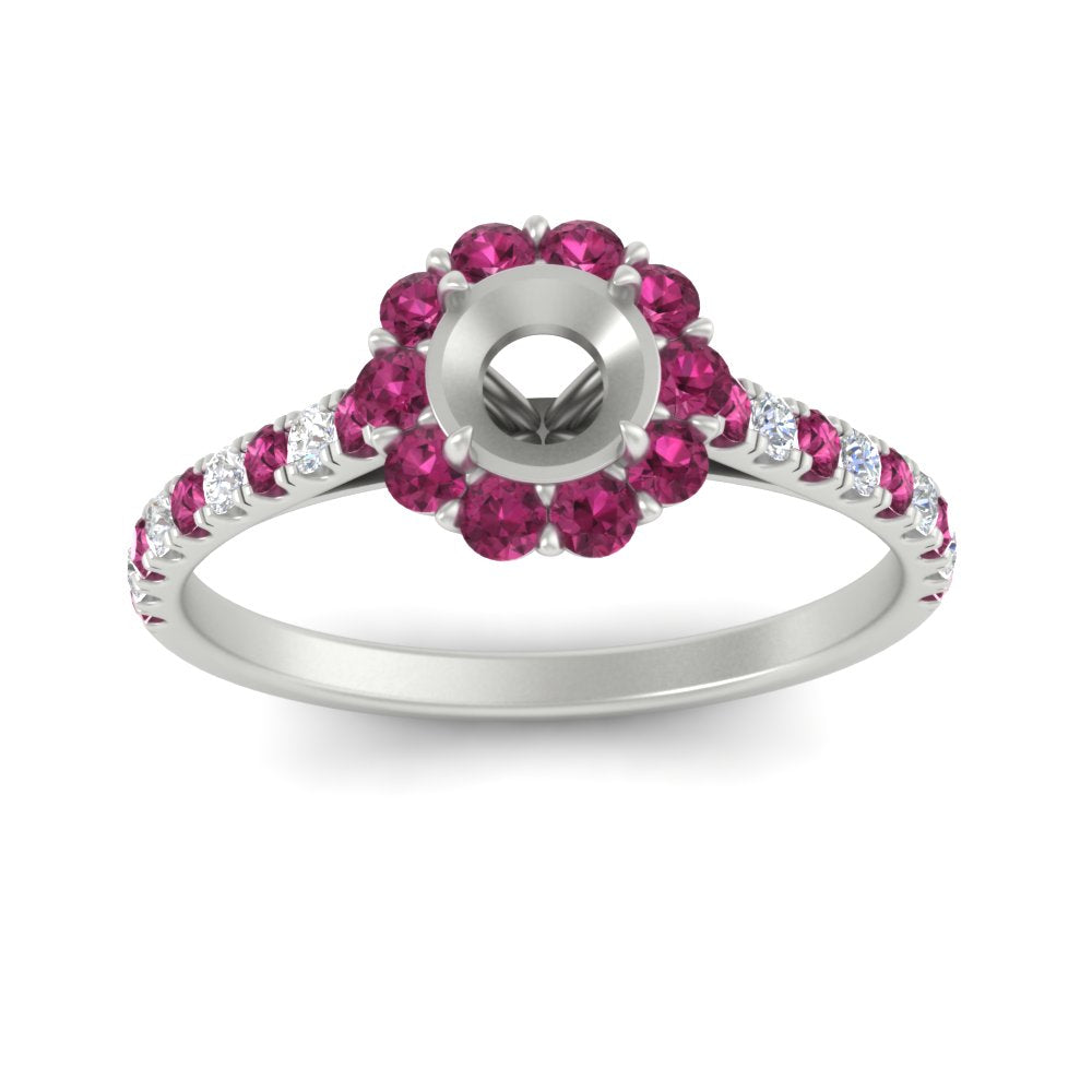 Semi Mount Flower Round Halo Diamond Ring