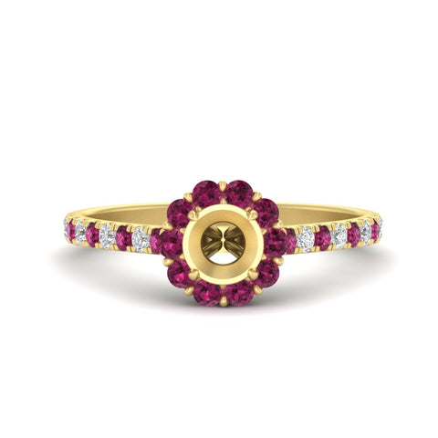 Semi Mount Flower Round Halo Diamond Ring