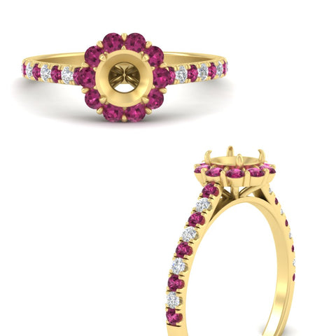 Semi Mount Flower Round Halo Diamond Ring