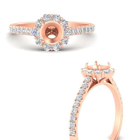 Semi Mount Flower Round Halo Diamond Ring