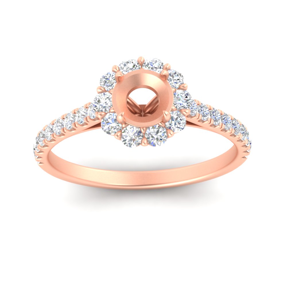 Semi Mount Flower Round Halo Diamond Ring
