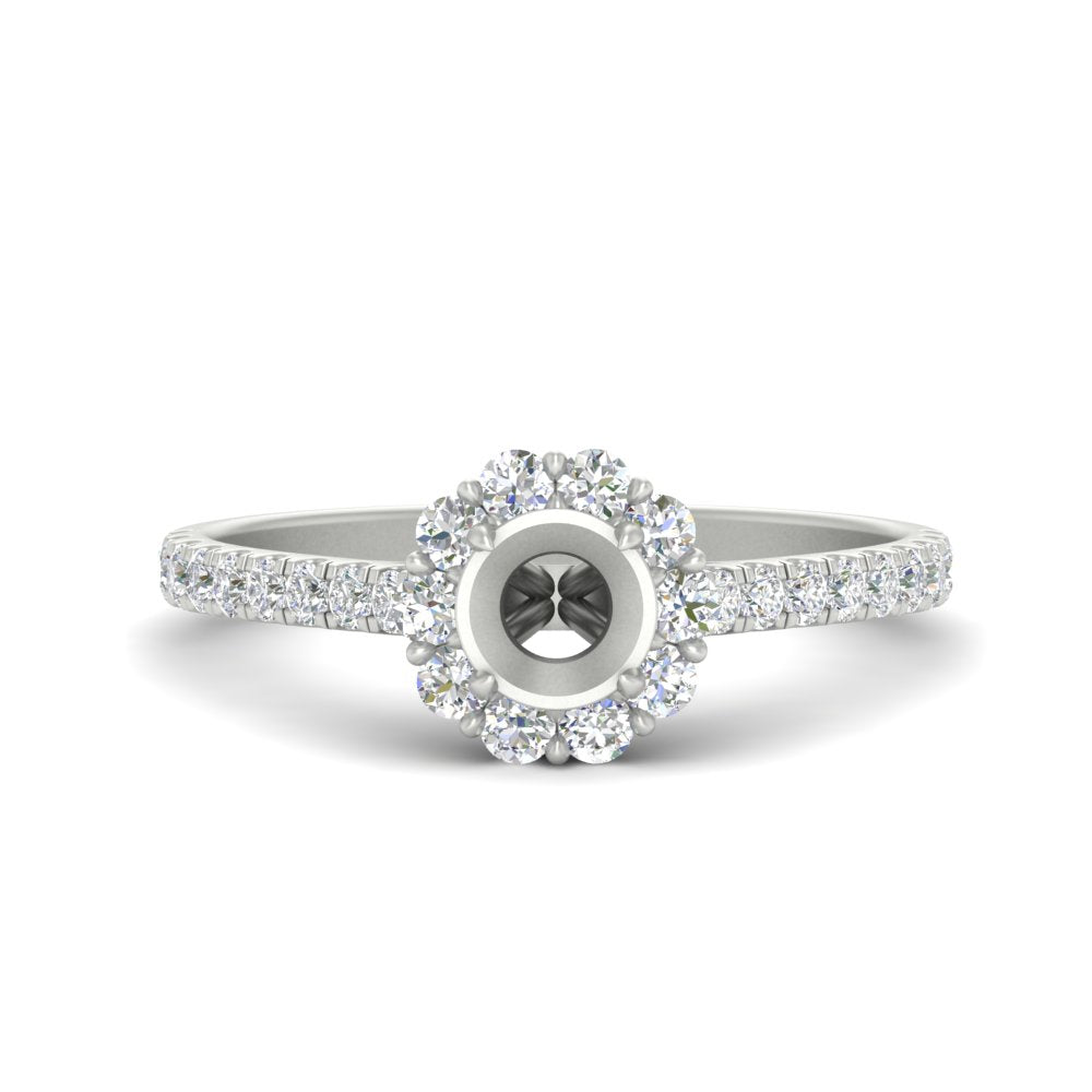Semi Mount Flower Round Halo Diamond Ring