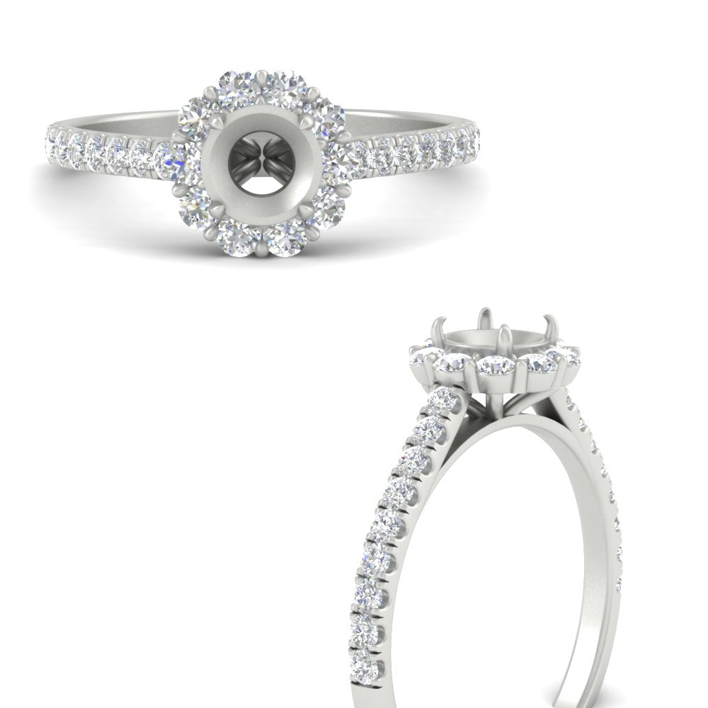 Semi Mount Flower Round Halo Diamond Ring