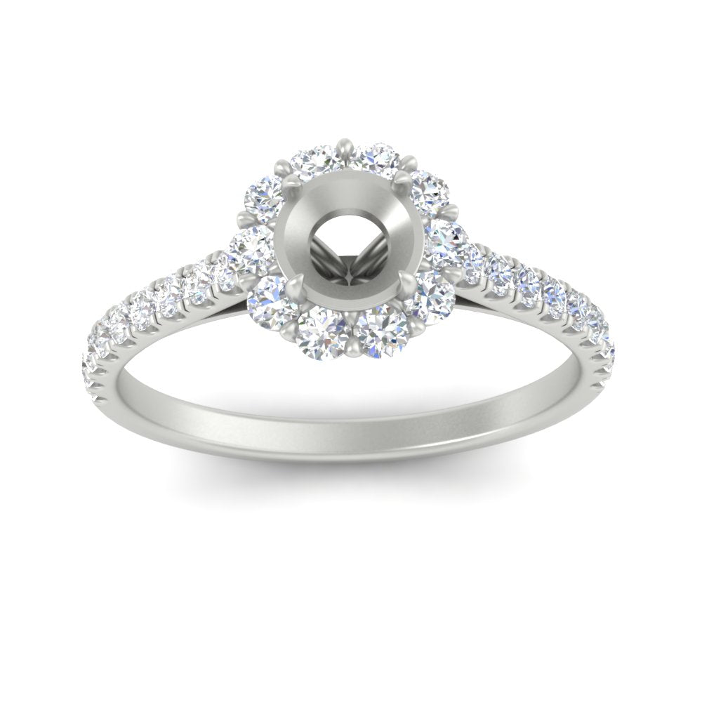 Semi Mount Flower Round Halo Diamond Ring