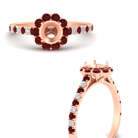 Semi Mount Flower Round Halo Diamond Ring