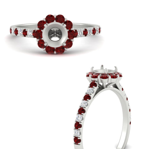 Semi Mount Flower Round Halo Diamond Ring