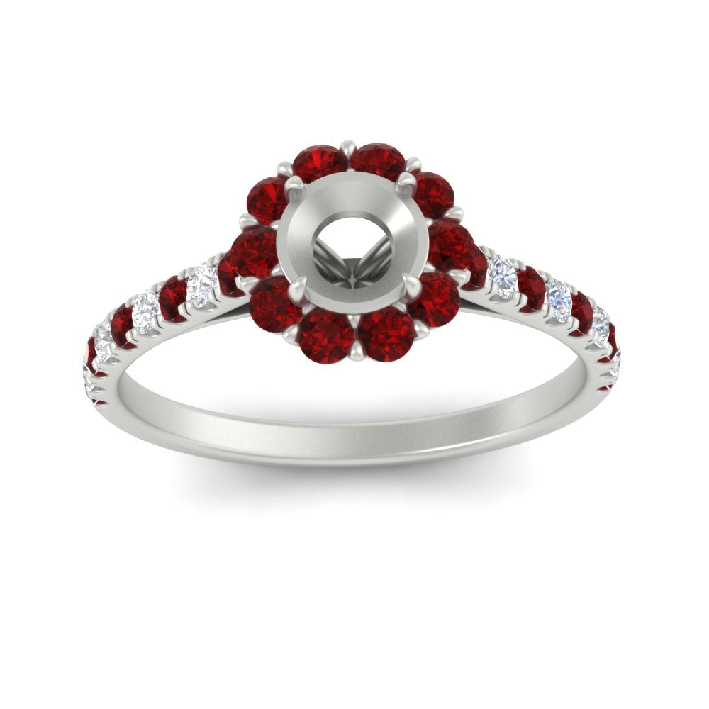 Semi Mount Flower Round Halo Diamond Ring