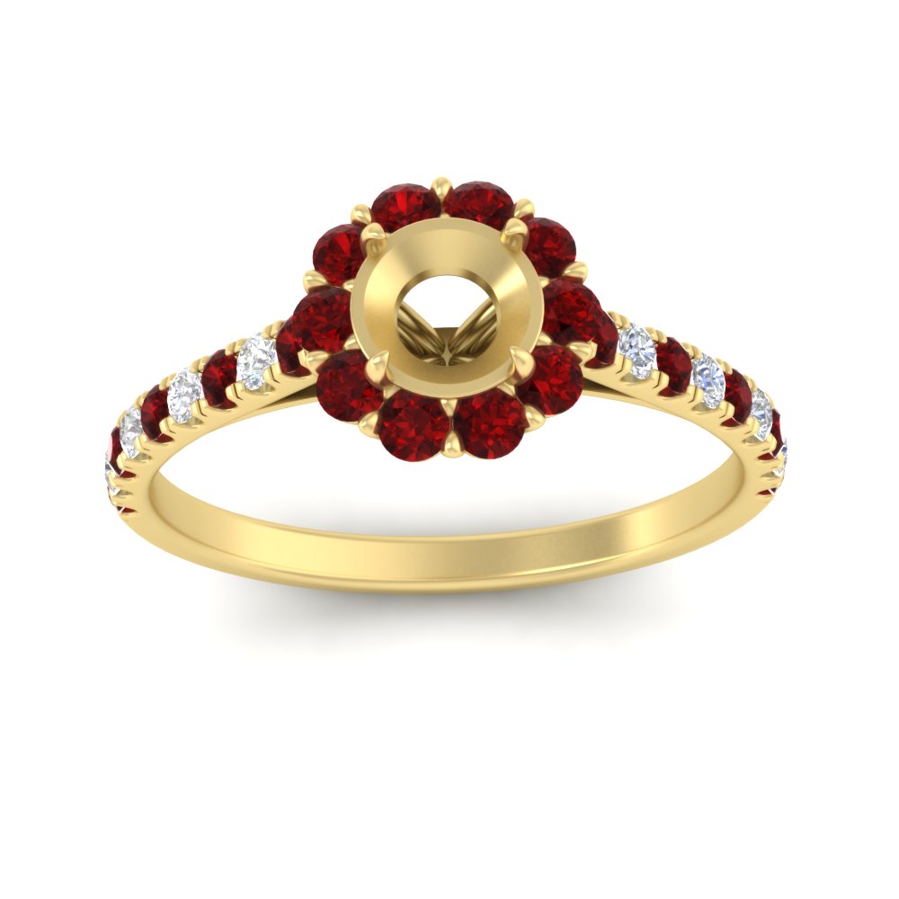 Semi Mount Flower Round Halo Diamond Ring