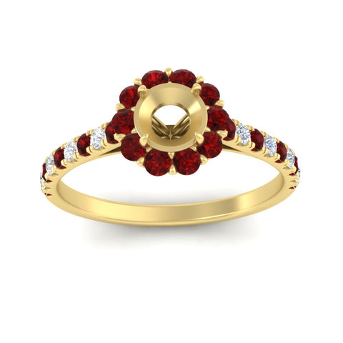 Semi Mount Flower Round Halo Diamond Ring