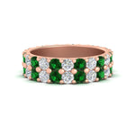 Load image into Gallery viewer, common-prong-emerald-double-row-diamond-eternity-band-in-rose-gold-FD11378BGEMGR-3.25CT-NL-RG
