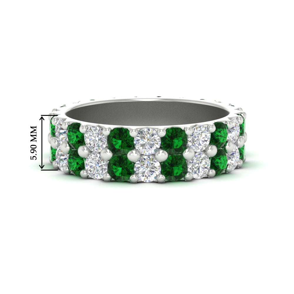 common-prong-emerald-double-row-diamond-eternity-band-in-white-gold-FD11378BGEMGR-3.25CT-NL-WG