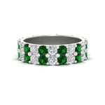 Load image into Gallery viewer, common-prong-emerald-double-row-diamond-eternity-band-in-white-gold-FD11378BGEMGR-3.25CT-NL-WG
