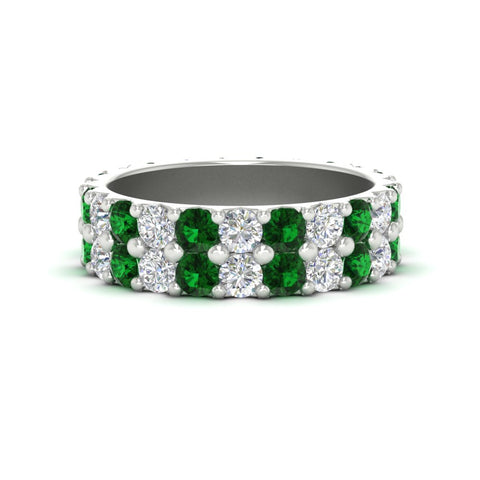 common-prong-emerald-double-row-diamond-eternity-band-in-white-gold-FD11378BGEMGR-3.25CT-NL-WG