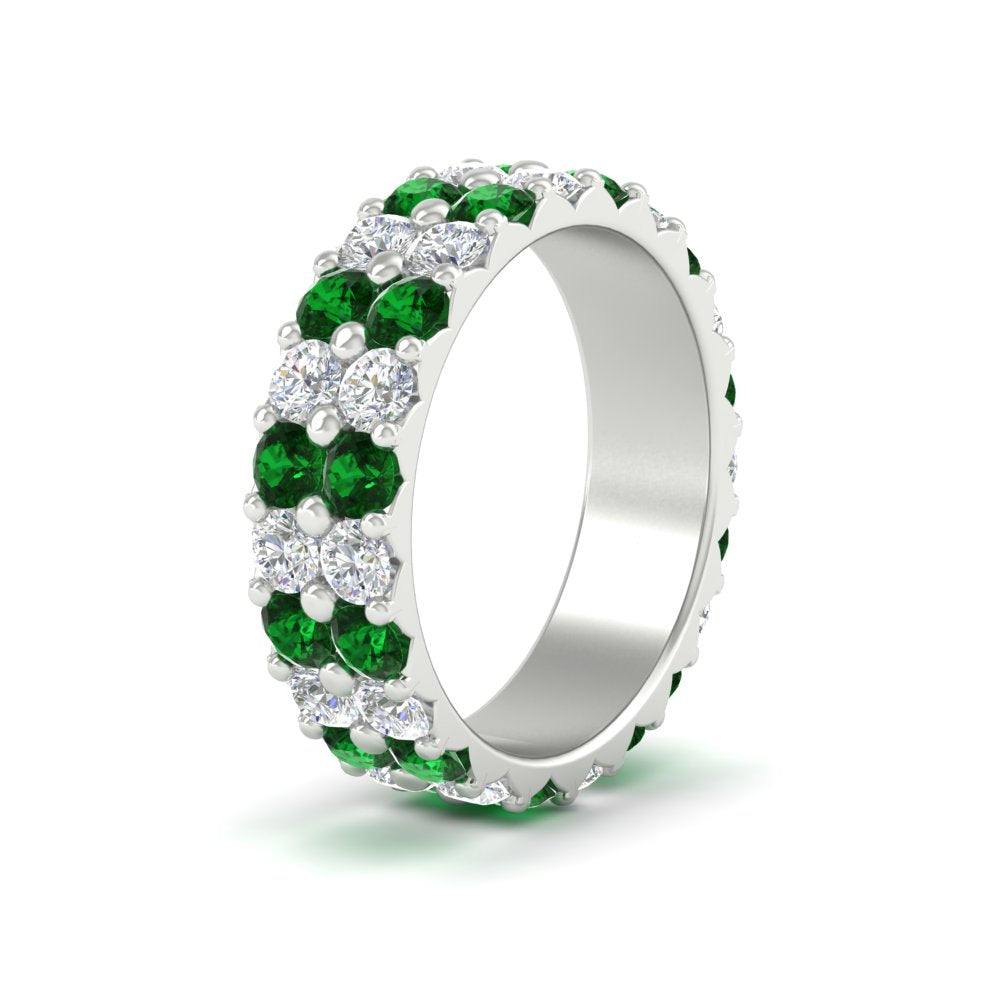 common-prong-emerald-double-row-diamond-eternity-band-in-white-gold-FD11378BGEMGR-3.25CT-NL-WG