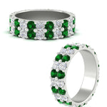 Load image into Gallery viewer, common-prong-emerald-double-row-diamond-eternity-band-in-white-gold-FD11378BGEMGR-3.25CT-NL-WG
