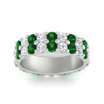 Load image into Gallery viewer, common-prong-emerald-double-row-diamond-eternity-band-in-white-gold-FD11378BGEMGR-3.25CT-NL-WG
