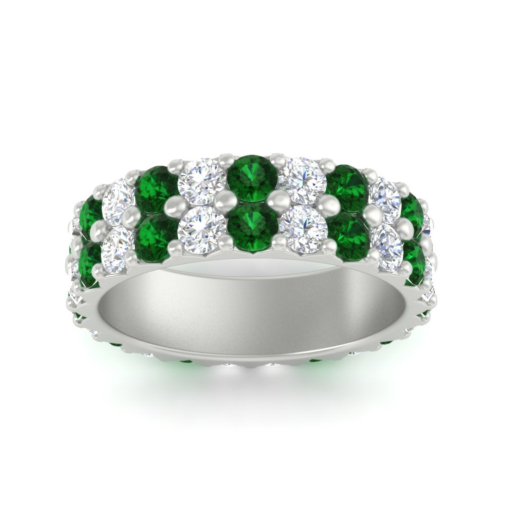 common-prong-emerald-double-row-diamond-eternity-band-in-white-gold-FD11378BGEMGR-3.25CT-NL-WG
