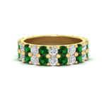Load image into Gallery viewer, common-prong-emerald-double-row-diamond-eternity-band-in-yellow-gold-FD11378BGEMGR-3.25CT-NL-YG
