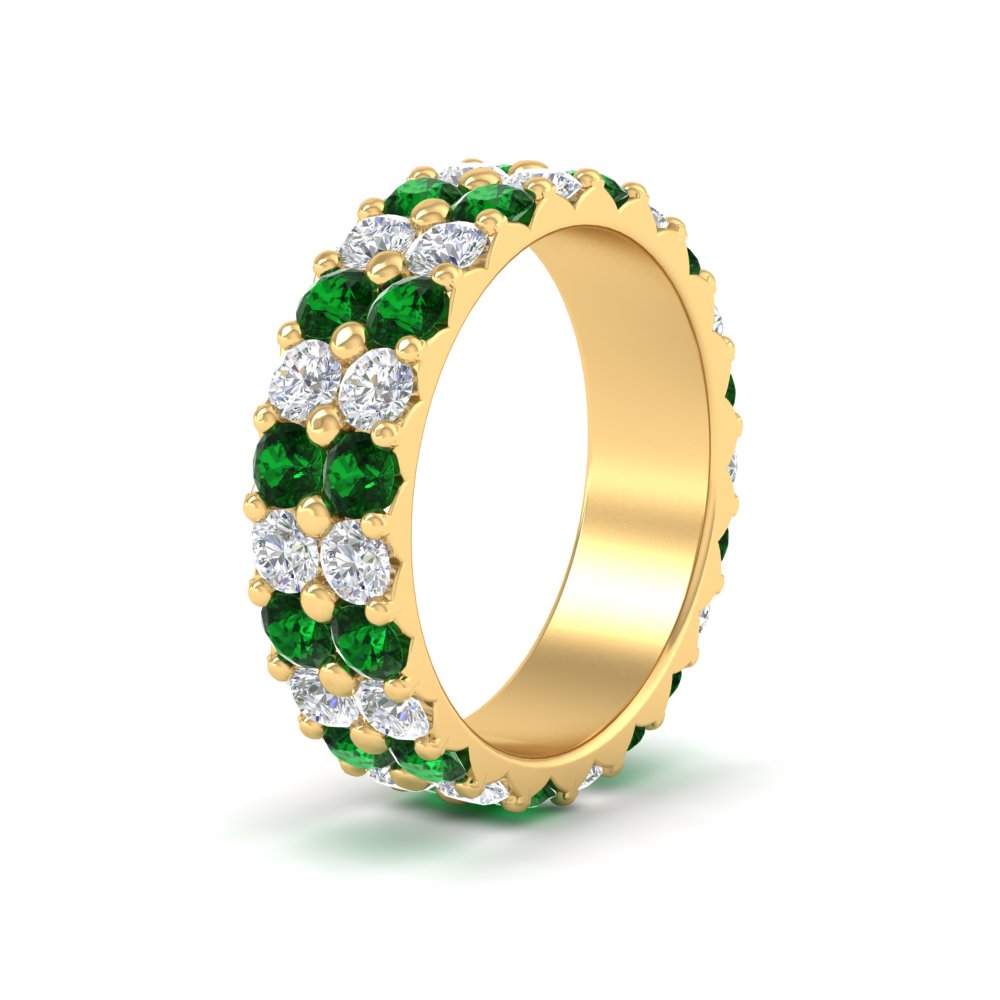 common-prong-emerald-double-row-diamond-eternity-band-in-yellow-gold-FD11378BGEMGR-3.25CT-NL-YG