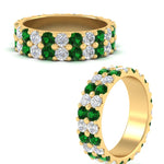 Load image into Gallery viewer, common-prong-emerald-double-row-diamond-eternity-band-in-yellow-gold-FD11378BGEMGR-3.25CT-NL-YG
