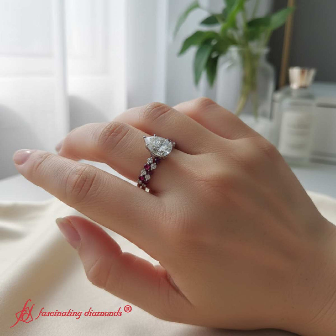 Shared Prong Pear Cut Lab Diamond Wedding Set