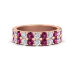 Load image into Gallery viewer, common-prong-pink-sapphire-double-row-diamond-eternity-band-in-rose-gold-FD11378BGSADRPI-3.25CT-NL-RG
