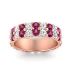 Load image into Gallery viewer, common-prong-pink-sapphire-double-row-diamond-eternity-band-in-rose-gold-FD11378BGSADRPI-3.25CT-NL-RG
