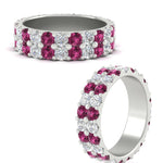 Load image into Gallery viewer, common-prong-pink-sapphire-double-row-diamond-eternity-band-in-white-gold-FD11378BGSADRPI-3.25CT-NL-WG
