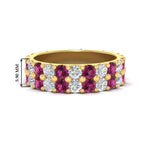 Load image into Gallery viewer, common-prong-pink-sapphire-double-row-diamond-eternity-band-in-yellow-gold-FD11378BGSADRPI-3.25CT-NL-YG
