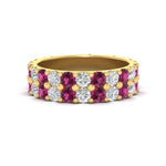 Load image into Gallery viewer, common-prong-pink-sapphire-double-row-diamond-eternity-band-in-yellow-gold-FD11378BGSADRPI-3.25CT-NL-YG

