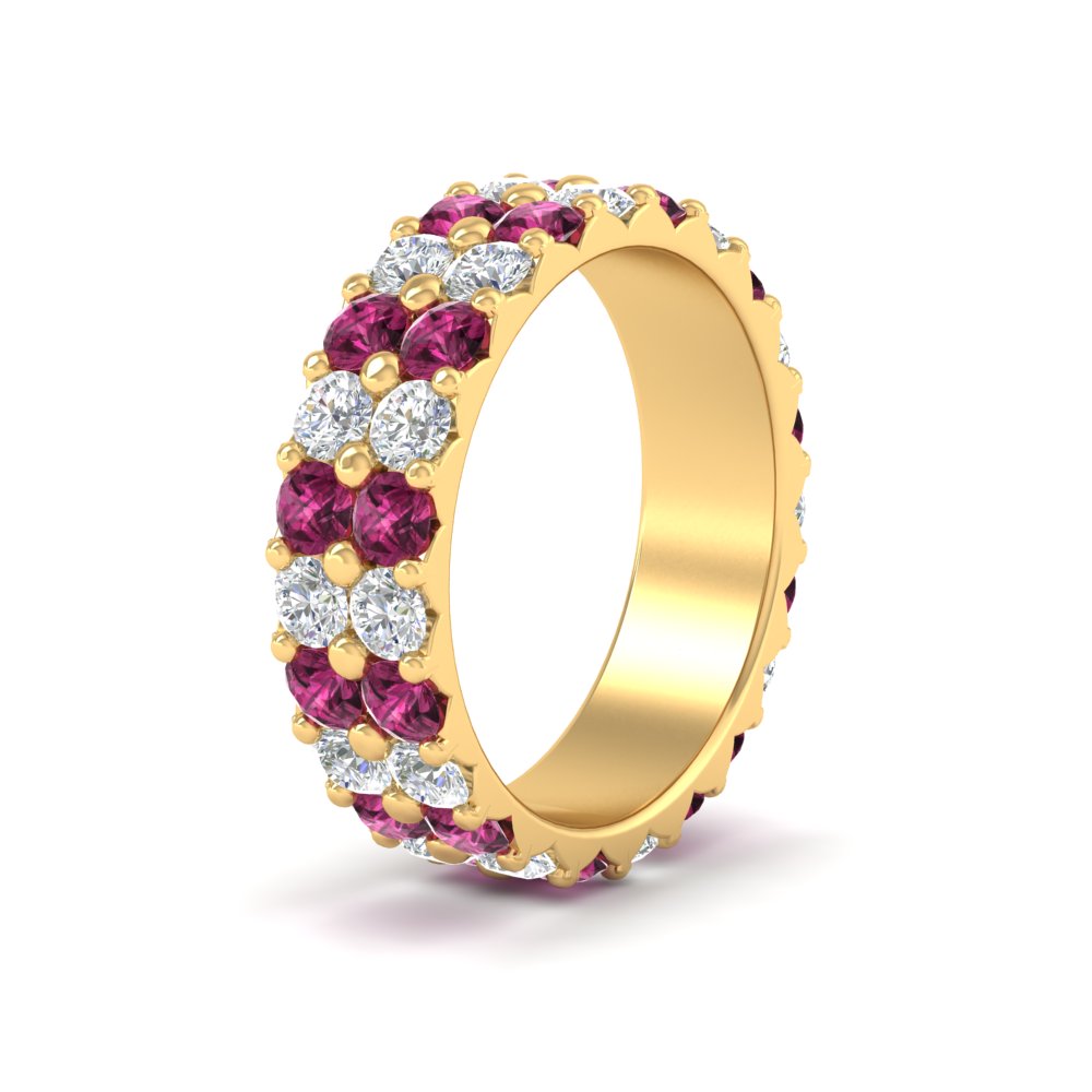 common-prong-pink-sapphire-double-row-diamond-eternity-band-in-yellow-gold-FD11378BGSADRPI-3.25CT-NL-YG