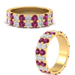 Load image into Gallery viewer, common-prong-pink-sapphire-double-row-diamond-eternity-band-in-yellow-gold-FD11378BGSADRPI-3.25CT-NL-YG
