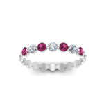 Load image into Gallery viewer, common-prong-round-7-diamond-band-with-pink-sapphire-in-white-gold-FD9450BGSADRPI-NL-WG.jpg
