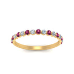 Load image into Gallery viewer, common-prong-thin-round-diamond-wedding-band-with-pink-sapphire-in-FDENS3023BGSADRPI-NL-YG
