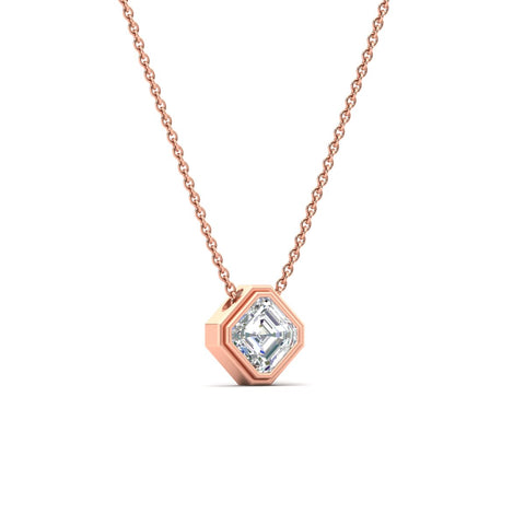 Hexagon Bezel Asscher Cut Diamond Pendant Necklace